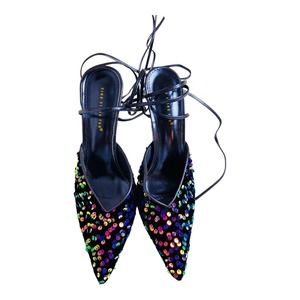 Ding Xiang Fan Womens Lace Up Heeled Pointed Toe Sequin Shoes Heels Size 39